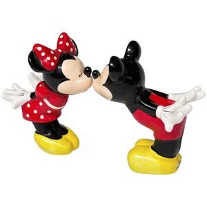 Disney Minnie & Mickey Mouse Kissing SALT & PEPPER SHAKERS LARGE 5" Jerry Leigh